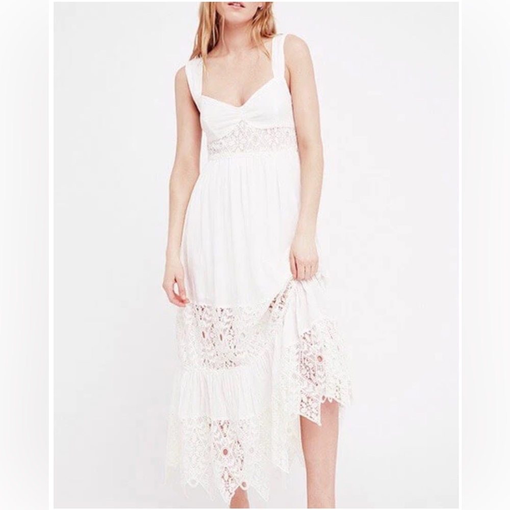 Free People 10 Caught Your Eye Gauzy Maxi Dress in white  Lace Cotton